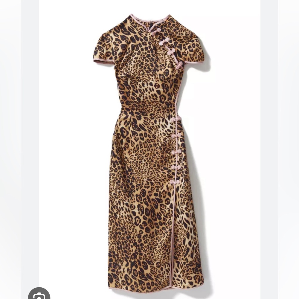 🐆💖 SILK CHEETAH MIDI MOCK NECK DRESS